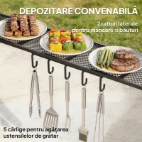 Outsunny Gazebo pentru Grătar 2.5x1.5 m, Pergolă pentru Grătar cu 2 Rafturi Laterale și Cârlige, Cadru din Oțel și Acoperiș din Poliester pentru Grădină, Gri Închis(m-4)