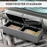 HOMCOM Sitzbank mit Stauraum, Polsterbank mit Leinenoptik, Gepolsterte Aufbewahrungsbox bis 180kg belastbar, für Flur, Schlafzimmer, Wohnzimmer, 116x41x47 cm, Grau(m-4)