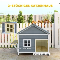 PawHut Katzenhaus aus Holz 2-Etagen Katzenhöhle mit wasserdicht aufklappbar Dach, seitlicher Plattform, 101x72,5x81cm, Grau(m-5)