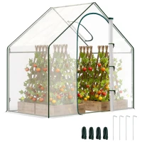 Outsunny Walk In Tomato Greenhouse Garden Outdoor Mini Greenhouse Flower Planter Steel Frame with Zipped Door & Window, PVC Cover, 180 x 100 x 168CM, Clear(m-10)
