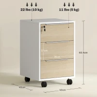 HOMCOM Rolling office pedestal with 3 drawers and lock, rolling office storage unit, 40 x 40 x 63.5 cm, oak(m-3)
