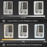 HOMCOM Spiegelschrank, Badschrank mit LED, 50 x 70 cm, dimmbar, Anti-Beschlag, Schwarz(m-5)