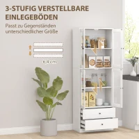 HOMCOM Küchenschrank mit Schubladen und Glastüren, Melamin-Oberfläche, Weiß(m-5)