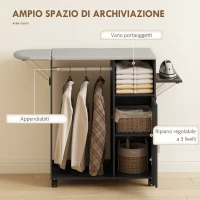 HOMCOM Mobile Asse da Stiro con Piano d'Appoggio Effetto Lino, 3 Ripiani a Cubo e Guida, 127x42.5x99 cm, Nero(m-6)