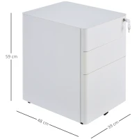 Vinsetto 3 Drawer Filing Cabinet on Wheels, Steel File Cabinet with Lockable Drawers for Home Office, White(m-3)