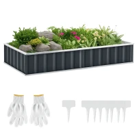 Outsunny Rectangular Raised Garden Bed 174 x 90 x 30 cm - modular, Tool-free Assembly, Gloves included - corrugated steel sheet Anthracite(m-5)