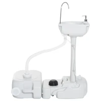 Outsunny Portable Camping Sink with Running Water and Wastewater Tank, Hand Wash Basin with Rolling Wheels, Foot Pump, Soap Dispenser for Outdoor Events, Gatherings, Picnic(m-11)