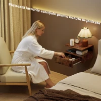 HOMCOM Set de 2 Noptiere Suspendate cu Sertar și Raft Deschis, 35x32x22.5 cm, Maro Rustic(m-4)