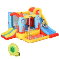 Outsunny Bouncy Castle Inflatable Trampoline Slide Pool Rocket Design 3.4 x 2.8 x 1.85m(m-10)