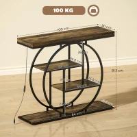 HOMCOM Console table with LED lighting 100 cm, 4-tier console with open shelves, rustic brown & black(m-3)