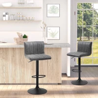 HOMCOM Adjustable Barstools Set of 2, Swivel Counter Bar Chairs, Bar Stools with Footrest, PU Leather, Gas Lift, Grey(m-4)