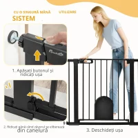 Pawhut Bariera Reglabila Caini – Cu Usa Mica & inchidere Automata, Negru(m-4)