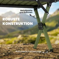 Outsunny 116 cm Klapptisch, Wasserdichter Picknicktisch mit Roll-Up-Oberfläche und Metallrahmen, Grün(m-5)