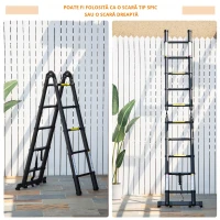 DURHAND Scară Telescopică Pliabilă cu 10 Trepte, Scară Extensibilă din Aluminiu și Metal, 320x67x7 cm, Neagră(m-4)
