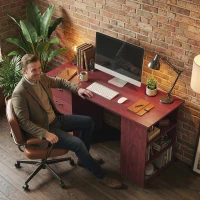 HOMCOM Computer Desk, Writing Table, PC Workstation with 3 Storage Shelves and Drawers, Handle, for Home Office, Walnut Brown(m-9)