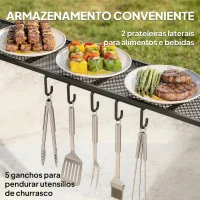 Outsunny Toldo para Jardim de 2,4 x 1,5 m com 2 Prateleiras Laterais e Ganchos, Cinzento Escuro(m-4)