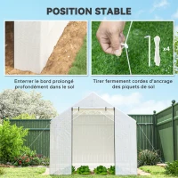 Outsunny Serre de jardin tunnel 2 x 3m, 6m² avec porte enroulable, 4 fenêtres, - Acier galvanisé PE Haute densité Blanc(m-6)
