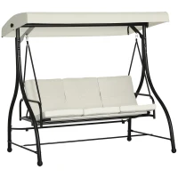 Outsunny 3 Seater Canopy Swing Chair, 2 in 1 Garden Swing Seat Bed, with Adjustable Canopy and Metal Frame, Cream White(m-10)