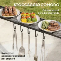 Outsunny Gazebo per Barbecue con 2 Mensole Laterali e Ganci, Acciaio e Poliestere, 2.4 x 1.5 m, Grigio Scuro(m-4)