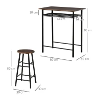 HOMCOM Bar Table Set, Bar Table and Stools Set, Footrest and Storage Shelf, for Kitchen, Dining Room, Pub, Cafe, Black and Oak(m-3)
