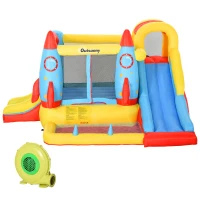 Outsunny Bouncy Castle Inflatable Trampoline Slide Pool Rocket Design 3.4 x 2.8 x 1.85m(m-11)