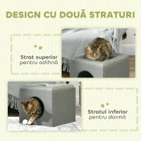 PawHut Căsuță pentru Pisici cu 2 Niveluri, cu Pernă din Pluș, din Lemn, Poliester și Plastic, 36,5x36,5x33 cm, Verde(m-4)