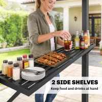 Outsunny 2.5 x 1.5 m Hardtop Grill Gazebo with Double Roof, Aluminium Outdoor BBQ Gazebo Shelter with 2 Side Shelves, Brown(m-6)