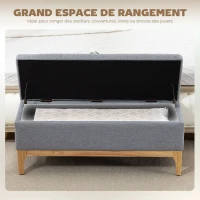 HOMCOM Banc de rangement, coffre de rangement avec couvercle amovible style scandinave, en tissu lin, 110 x 39 x 45 cm, gris(m-4)