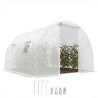 Outsunny Serre de jardin tunnel 9 m² 4 fenêtres, porte zippée enroulable châssis acier galvanisé, bâche PE 3 x 3 x 2 m blanc(m-11)