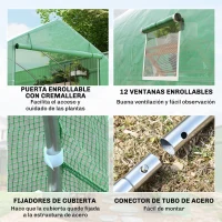 Outsunny Invernadero de Exterior Invernadero de Túnel 8x3x2 m Invernadero de Jardín con 12 Ventanas y Puerta Enrollable para Cultivo Plantas Tomates Verduras Acero y PE 140 g/m² Verde(m-5)