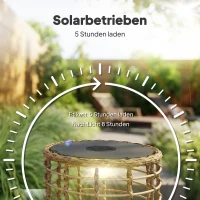 Outsunny Solar Stehlampe 2er Set Rattan Solarlampen mit Lichtsensor LED Solarleuchte im Boho-Stil IP44(m-5)