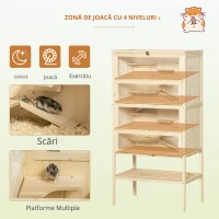 PawHut Cusca pentru Rozitori si Hamsteri cu 4 Rafturi cu Acoperis Trapa in Lemn 60x40x120cm(m-4)