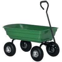 Outsunny Garden Cart 100L, 250 kg Load, 4 Pneumatic Wheels, Hand Cart for Outdoors, 108 x 52 x 100 cm, Green Steel(m-6)