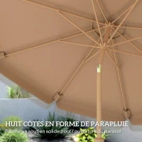 Outsunny Parasol de jardin extérieur 266 cm, parasol inclinable, franges, manivelle, 8 baleines, toile polyester 180 g/m², kaki(m-7)