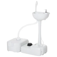 Outsunny Fregadero Portátil Lavamanos para Actividades al Aire Libre o Camping con Tanques de Recuperación de Agua 17 L Dispensador de Jabón Y 2 Ruedas HDPE 83x50x103 cm Gris Claro(m-11)