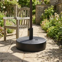 Outsunny Base para parasol, base para parasol exterior rellenable hasta 19 kg con arena o 15 kg con agua, Ø 45 x 30,5 cm, negro(m-5)