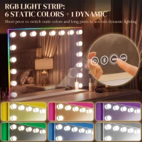 HOMCOM Hollywoodzkie lustro do makijażu z 18 regulowanymi żarówkami LED, 3 kolory, światło RGB, głośnik Bluetooth, 10-krotne powiększenie Białe(m-6)