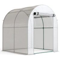 Outsunny Walk in Polytunnel Greenhouse, Green House for Garden with Roll-up Window and Door, 1.8 x 1.8 x 2 m, White(m-1)