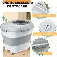 PawHut Recipient hrană câini, capacitate 5-25L, cu închidere ermetică și cutie de dezumidificare, din PP și TPE, 44x32x37 cm, gri(m-6)