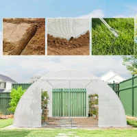 Outsunny Invernadero de Túnel con 2 Varillas de Soporte 2 Puertas Enrollables y Ventanas de Malla Cubierta de PE Anti-UV Blanco(m-9)