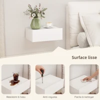 HOMCOM Lot de 2 tables de chevet murales, tables de nuit suspendues avec tiroir coulissant, 40 x 30 x 15 cm, blanc(m-6)