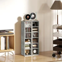 HOMCOM Set of 2 CD Media Display Shelf Unit Tower Rack with Adjustable Shelves, Cement Grey(m-9)