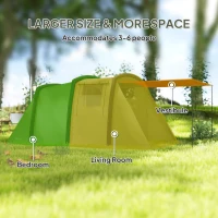 Outsunny Opblaasbare campingtent 3-6 personen outdoor tunneltent met zijramen deur luchtliggers 4,4 x 2,8 x 1,95 m Groen(m-6)