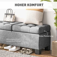 HOMCOM Sitzbank mit Stauraum, Polsterbank mit Leinenoptik, Gepolsterte Aufbewahrungsbox bis 180kg belastbar, für Flur, Schlafzimmer, Wohnzimmer, 116x41x47 cm, Grau(m-5)