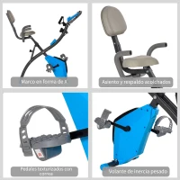 HOMCOM Bicicleta Estática Plegable con Respaldo 8 Niveles de Resistencia Volante Pantalla LCD Pulsómetro y Sillín Ajustable(m-5)