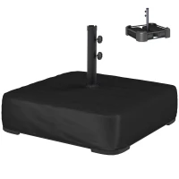 Outsunny Base Quadrada para Chapéu de Sol com Capa e Sacos de Areia, Suporte para Postes Ø48 mm, Recarregável com Areia até 80 kg, Preto(m-10)