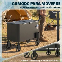 Outsunny Carrito Nevera de 56L con Ruedas Mango Ajustable Abrebotellas Recogetapas Drenaje y Asa 75x35x120 cm Negro(m-7)