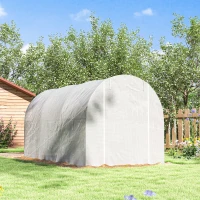 Outsunny 3.5 x 2 x 2 m Large Galvanised Steel Frame Outdoor Poly Tunnel Garden Walk-In Patio Greenhouse - White(m-9)