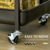 HOMCOM Küchenwagen Küchenrollwagen Servierwagen mit 1 klappbaren Tischplatte 2 Tabletts und 1 offenes Regal Rollen Verstellbare Fußpolster E1-Spanplatte Metall Rustikal-Braun 118 x 36,5 x 82 cm(m-6)