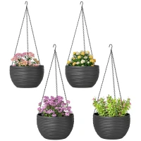 Outsunny Plantenvazen voor buiten- en kamerplanten, zelfbewatering, hangende plantenbakken met metalen kettingen, 4 stuks, zwart(m-11)